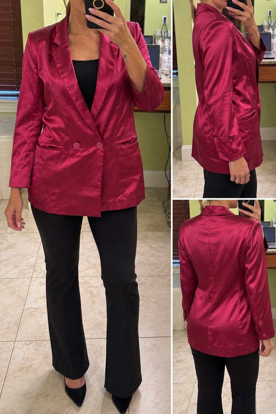 Bishop + Young Revolve Brigita Fuchsia Pink Satin Double Breasted Blazer S NWT